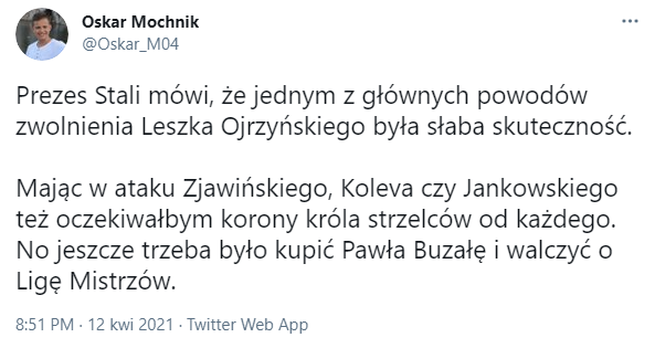 POWÓD ZWOLNIENIA Leszka Ojrzyńskiego ze Stali Mielec!